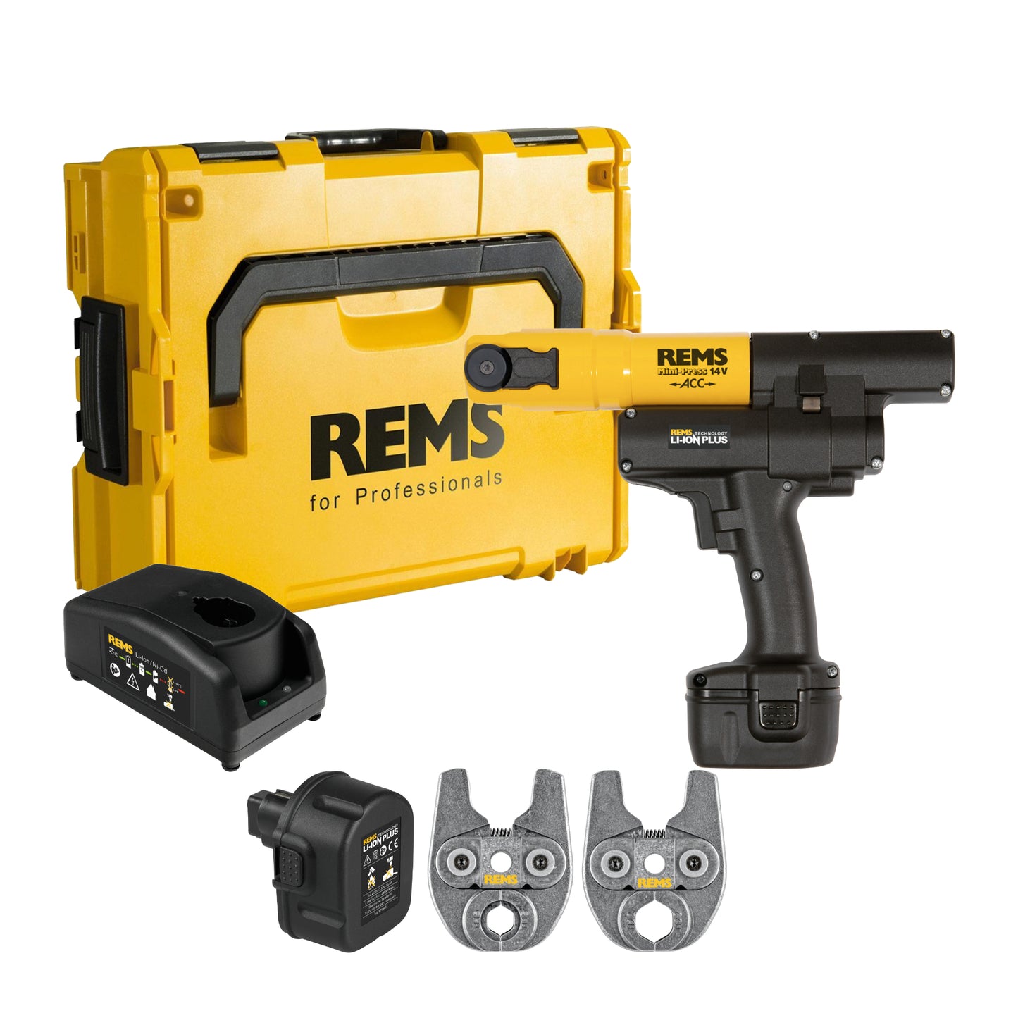 REMS 578013X03 Mini-Press 14.4v ACC 2-Tong Kit + FREE gift (2x2.5Ah)