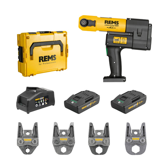 REMS 576011X04 Akku-Press 22v ACC 4-Tong Kit + FREE gifts (2x2.5Ah)