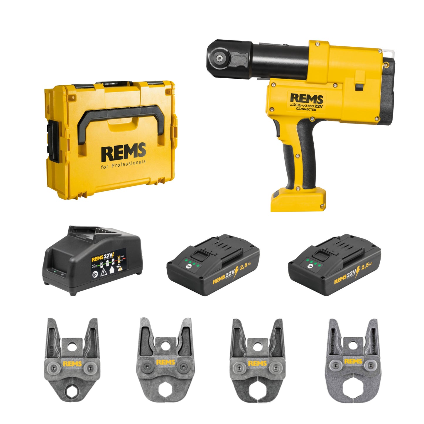 REMS 576015X04 Akku-Press 22v Connected 4-Tong Kit (2x2.5Ah)