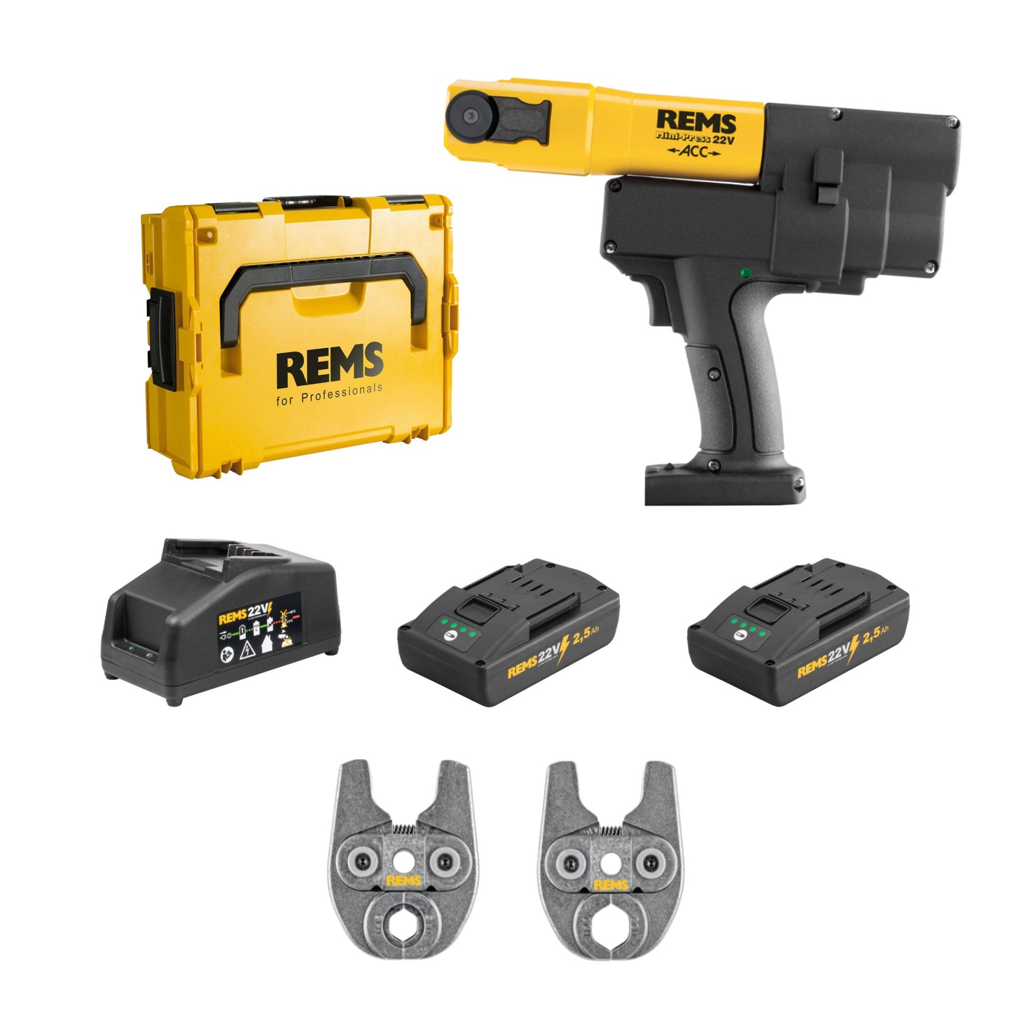 REMS 578014X02 Mini-Press 22v ACC 2-Tong Kit + FREE gifts (2x2.5Ah)