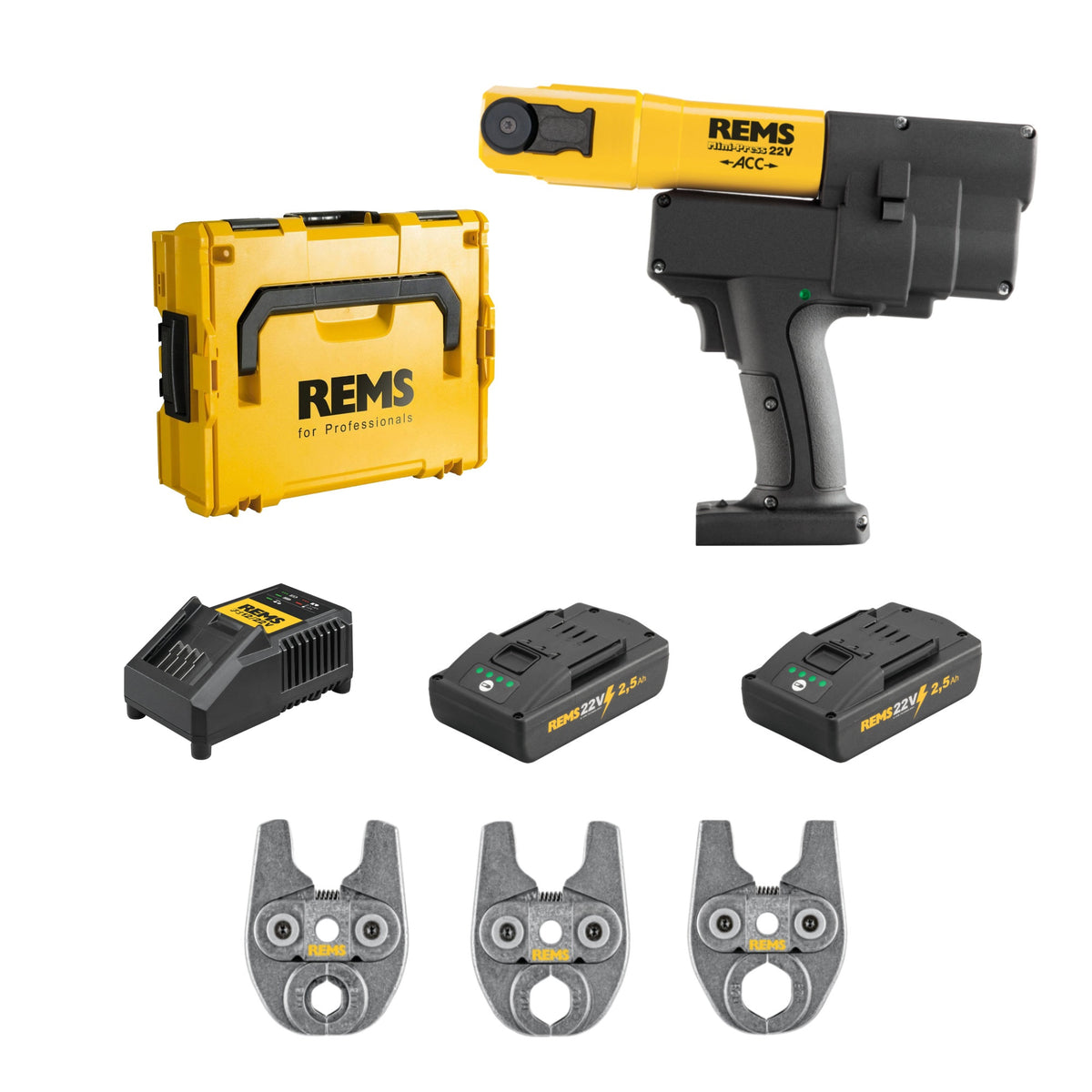 REMS 578014X03 Mini-Press 22v ACC 3-Tong Kit (2x2.5Ah)