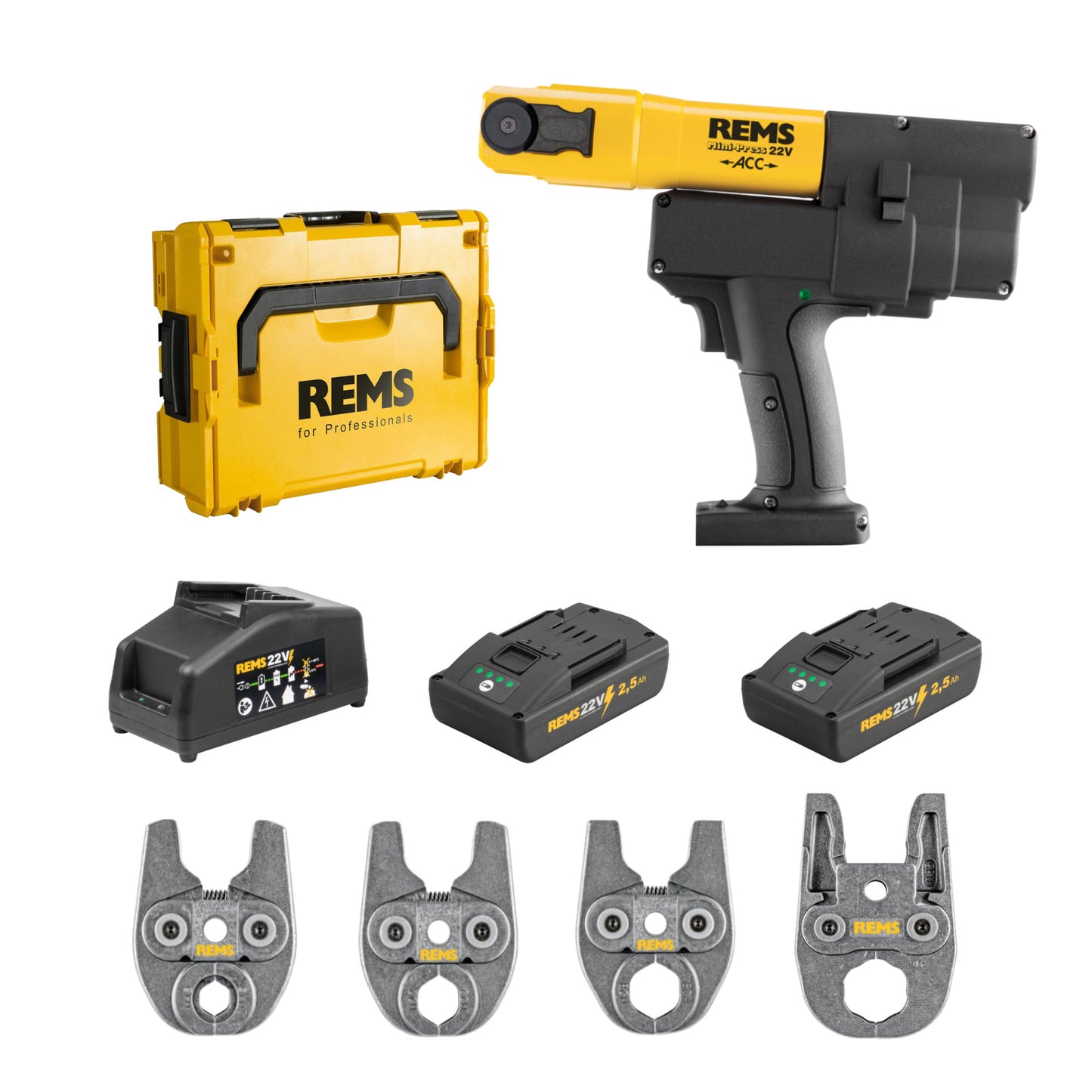 REMS 578014X04 Mini-Press 22v ACC 4-Tong Kit (2x2.5Ah)