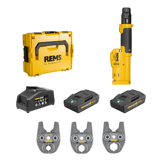 REMS 578016X03 Mini-Press S 22v ACC 3-Tong Kit (2x2.5Ah)